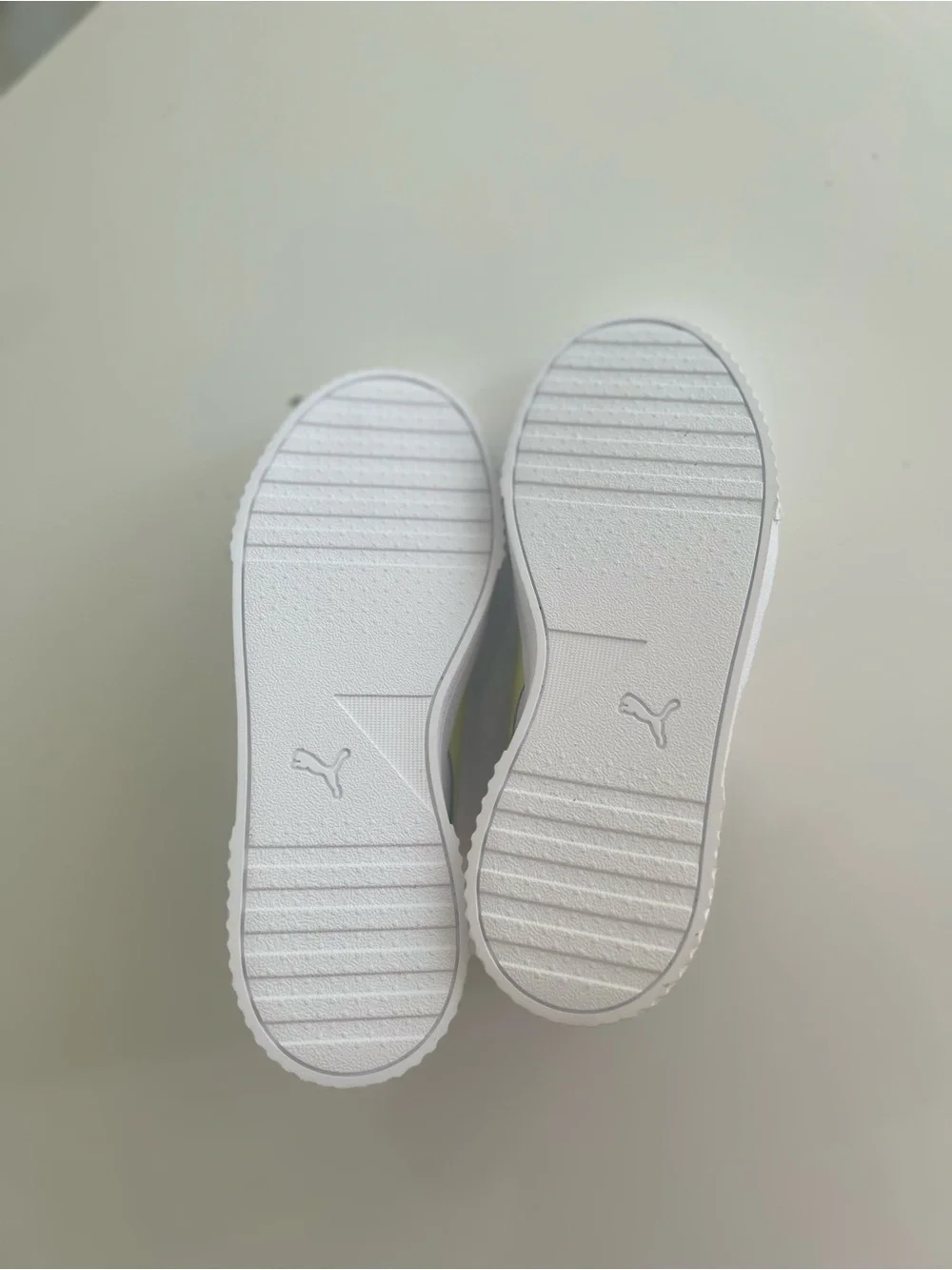 Puma Carina White Sneakers with Neon yellow Stripe